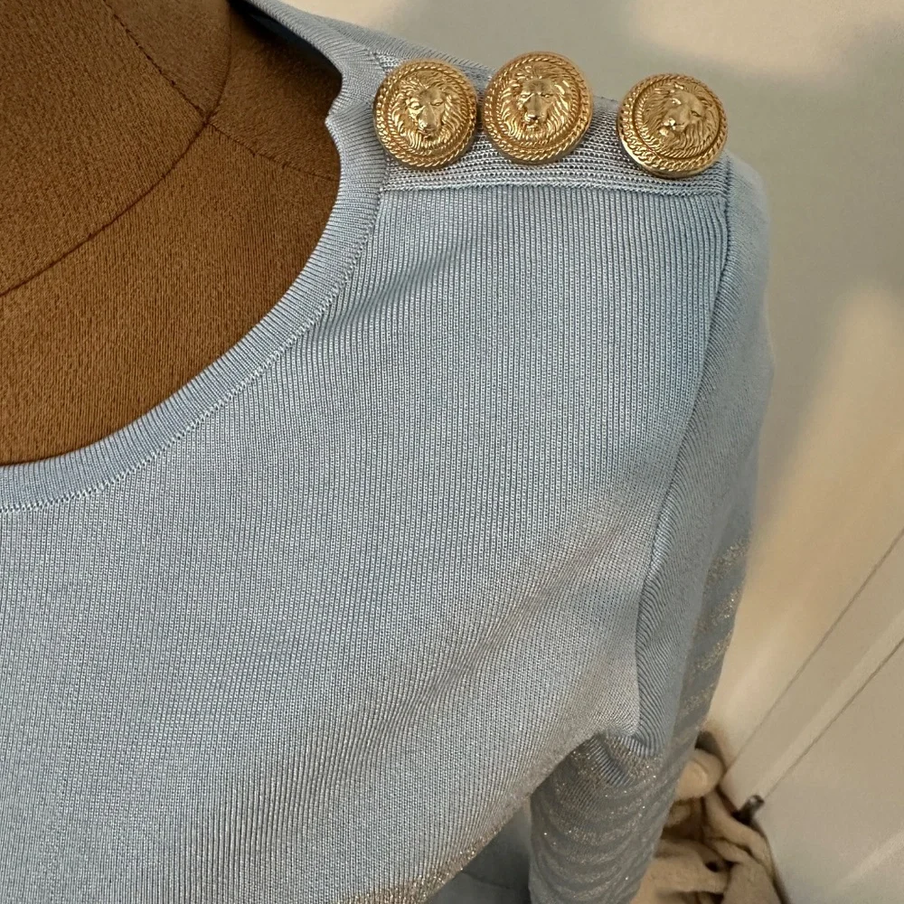 Balmain Baby Blue Rib Knit Mini Dress - Picture 5 of 6